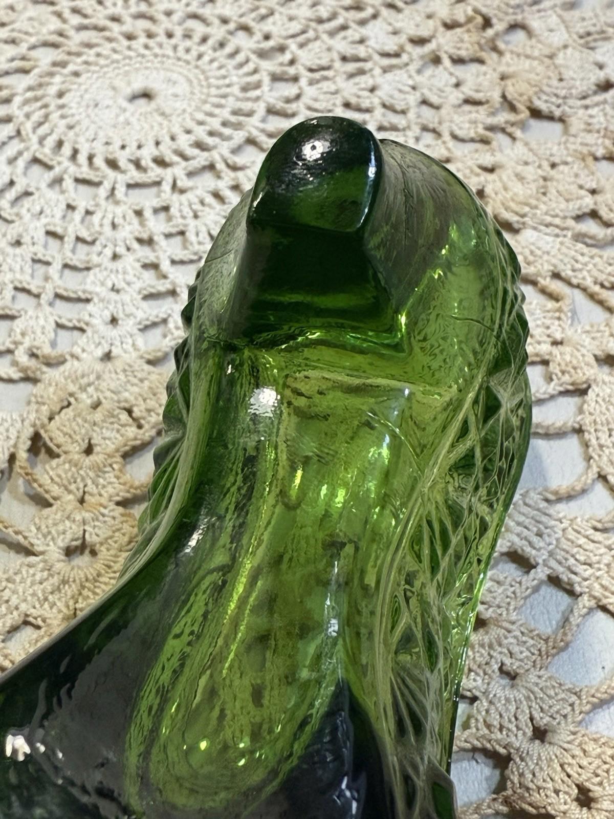 Vintage Fenton Emerald Green Daisy & Button Glass Slipper Shoe Figurine 6” Long.