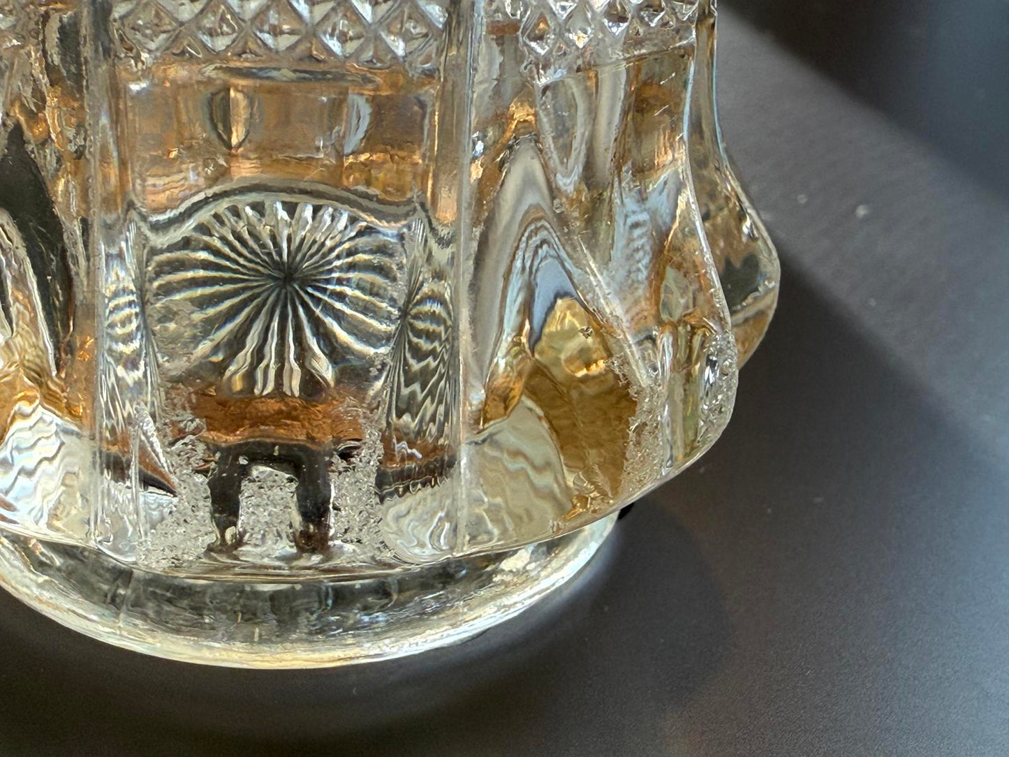 Vintage crystal Pressed glass toothpick holder Scalloped Top Gold Trimmed