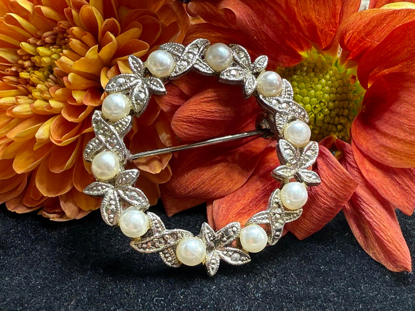 Vintage Pearl Wreath Brooch