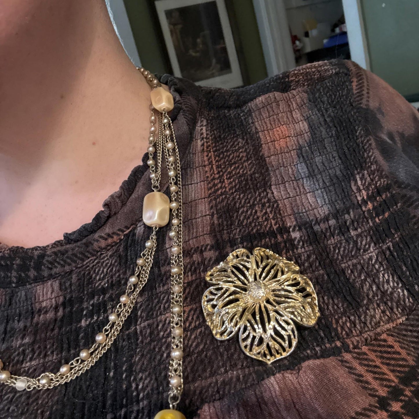 Gerry Vintage Signed Large Ornate Flower Brooch Gold Tone