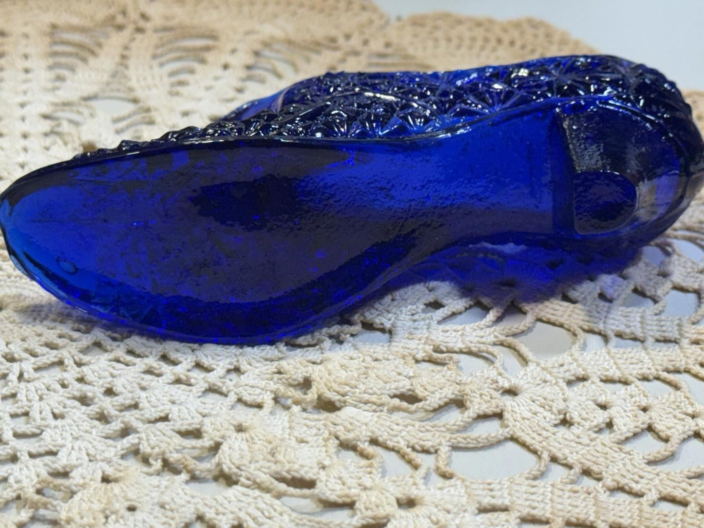 Fenton Queen Kitten Slipper White Milk and Cobalt Glass Daisy & Button Pair Of 2