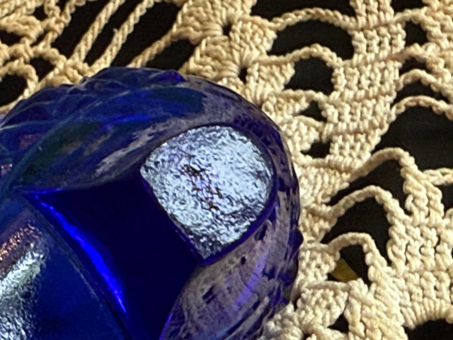 Vintage Fenton Art Glass Cobalt Daisy Button Cat Head Slipper Great condition