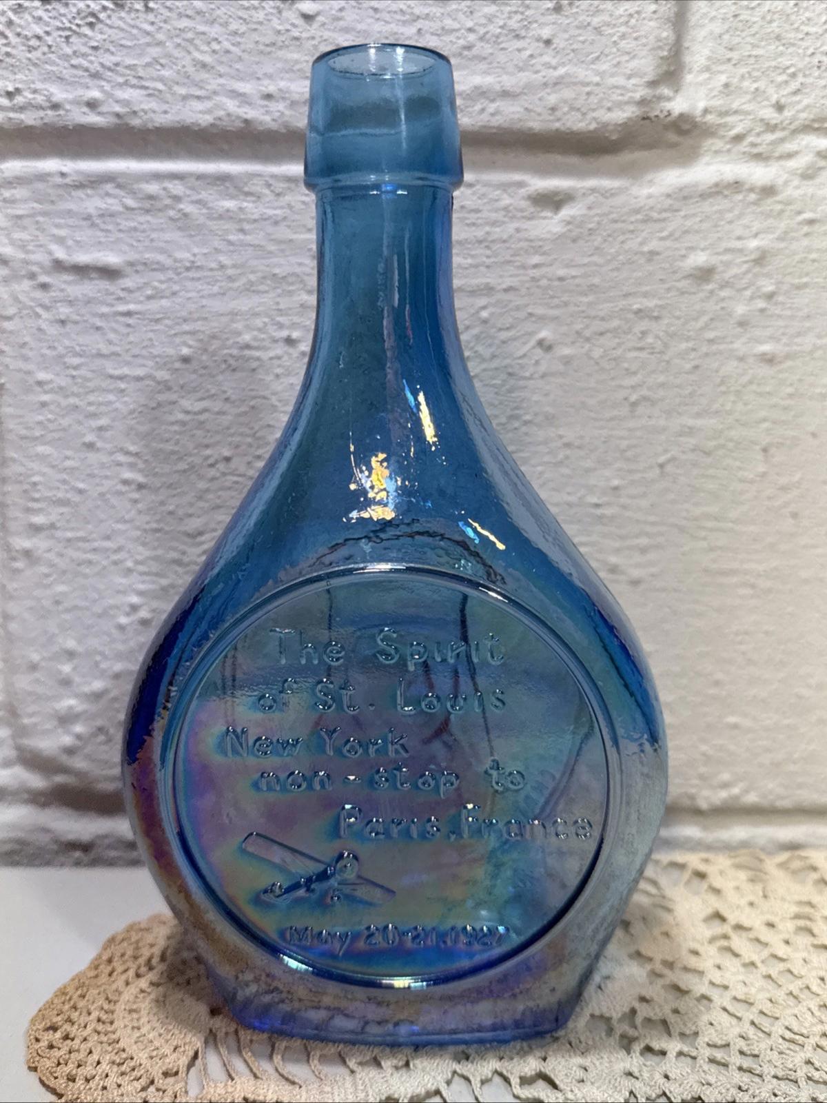 Vintage Wheaton Charles Lindbergh The Lone Eagle Blue Iridescent Decanter Bottle