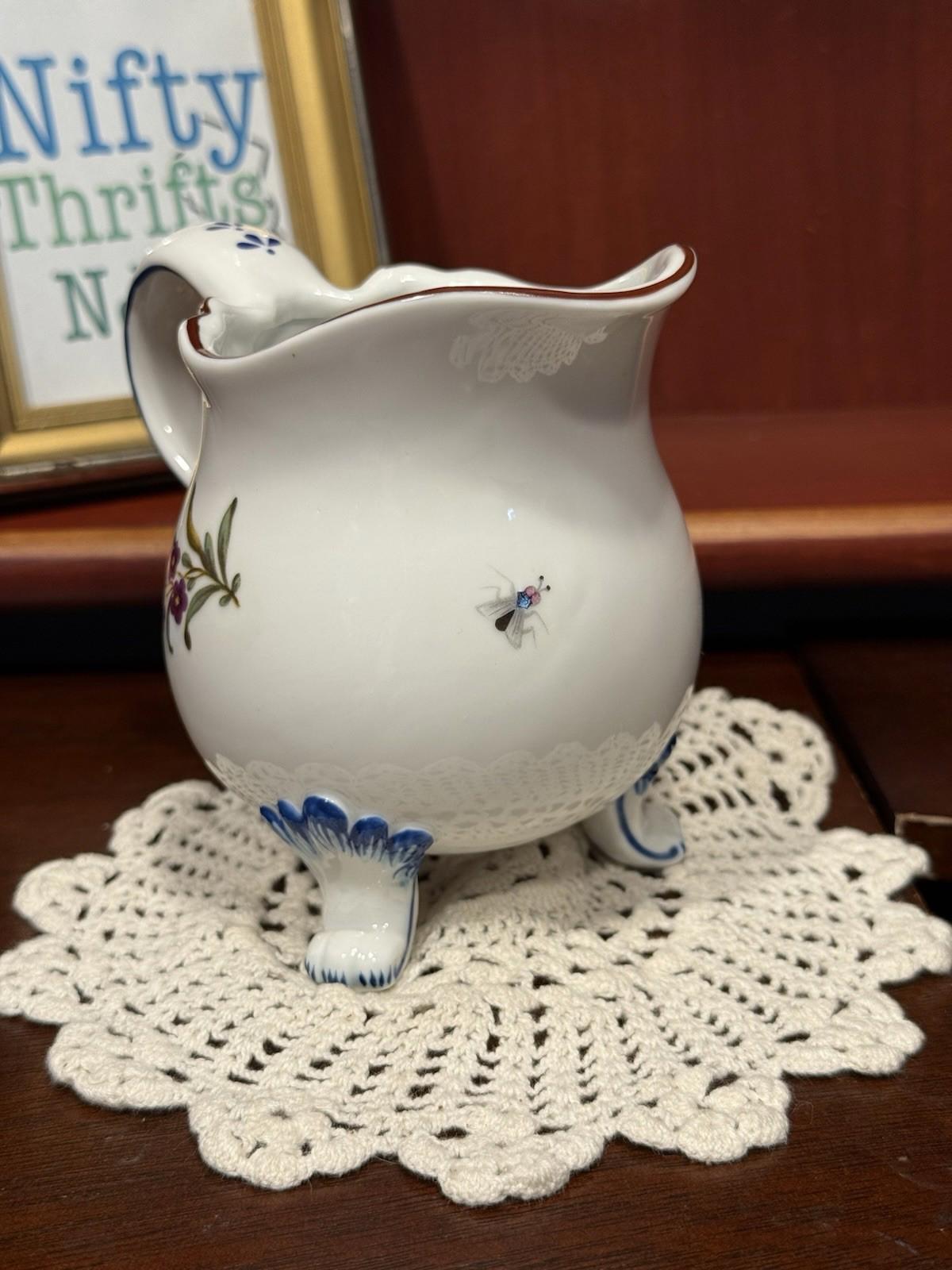 The Franklin Mint Porcelain Floral Footed Creamer Mini Pitcher