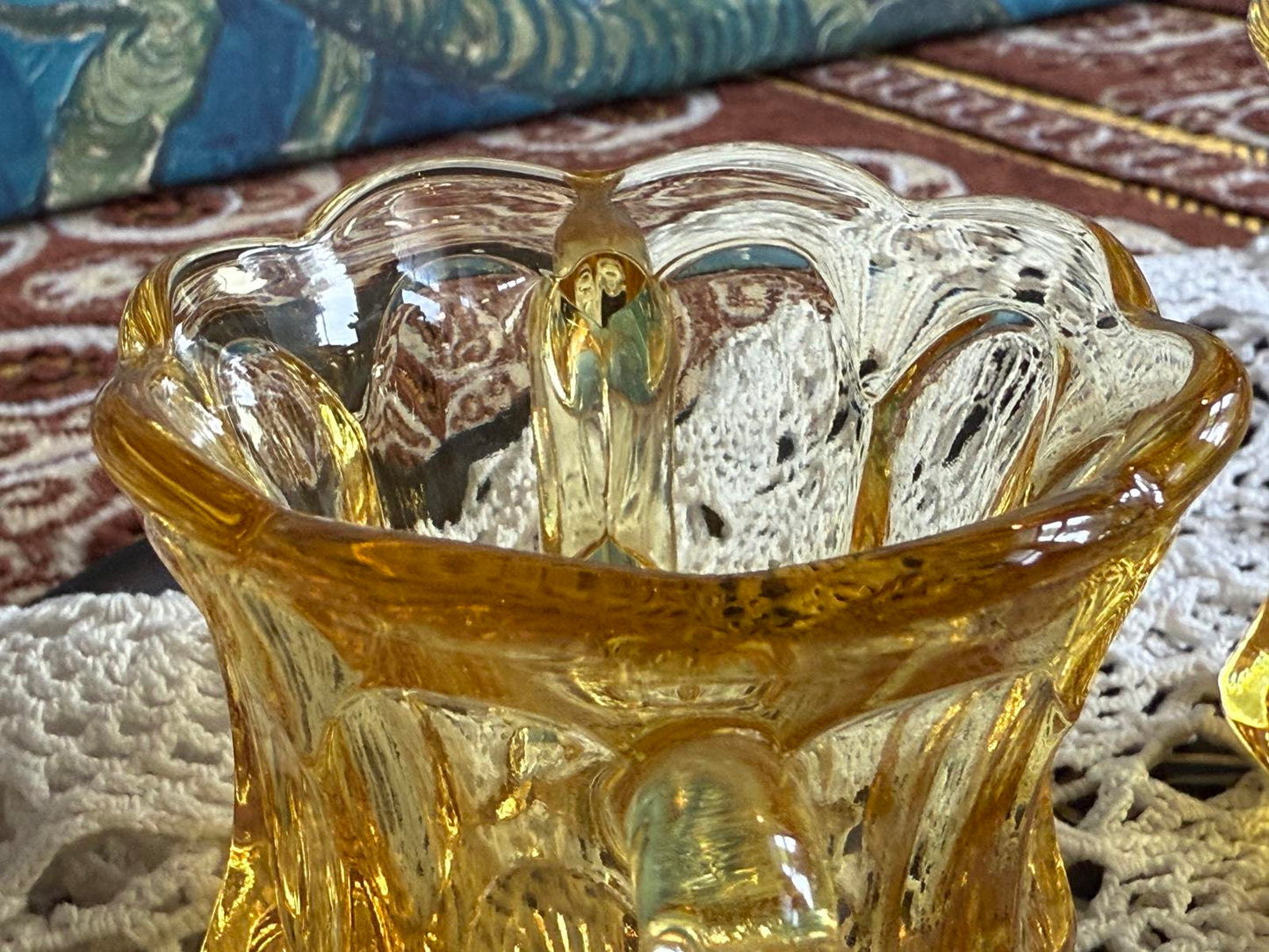 Old Williamsburg Yellow Imperial Glass Mini Creamer & Open Sugar Bowl Handles