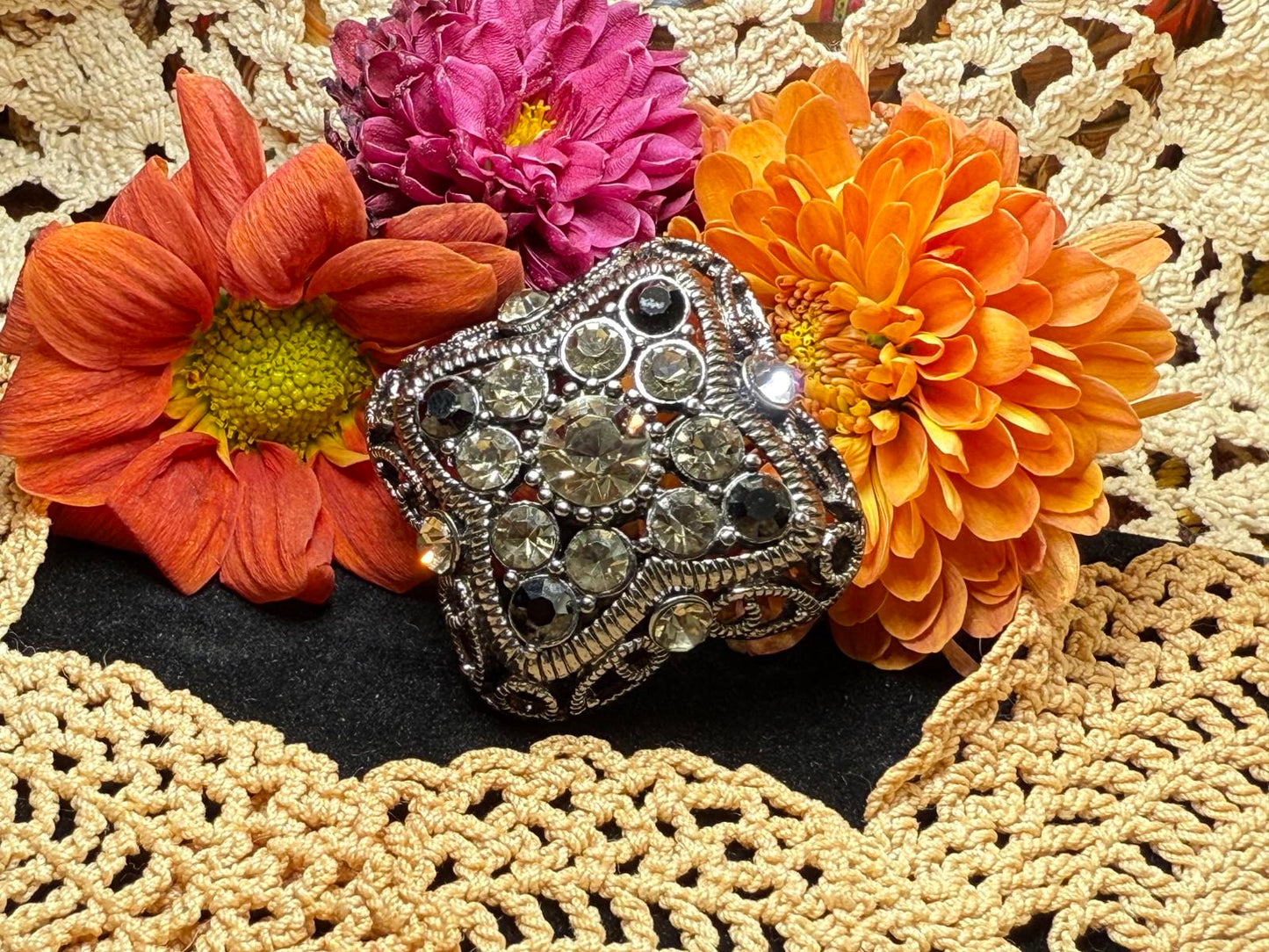 Vintage Premier Designs Signed Brooch/Pin/Pendant Smoky Grey Black Rhinestones