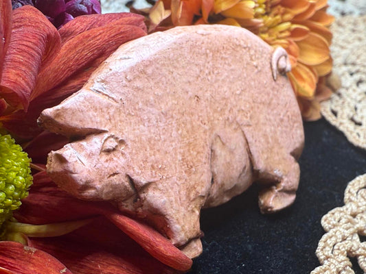 Folk Art Pig Pin Hand Made Piggy Flat Vintage Resin