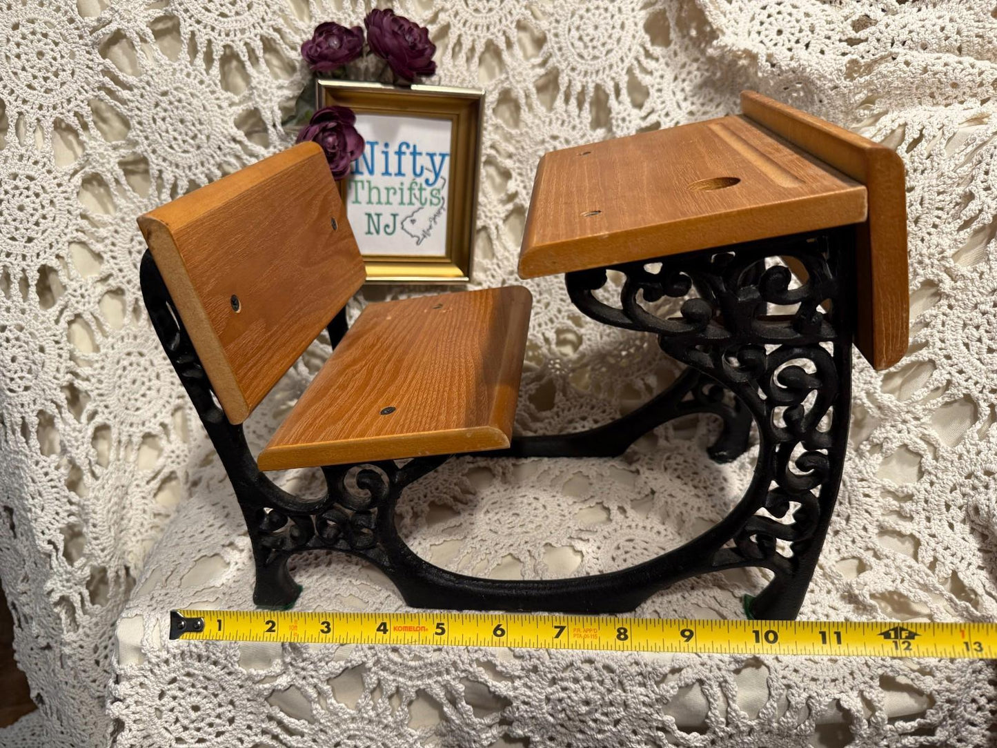 Vintage 1960's Miniature Children Toy Doll Collector Wrought Iron & Wooden Desk