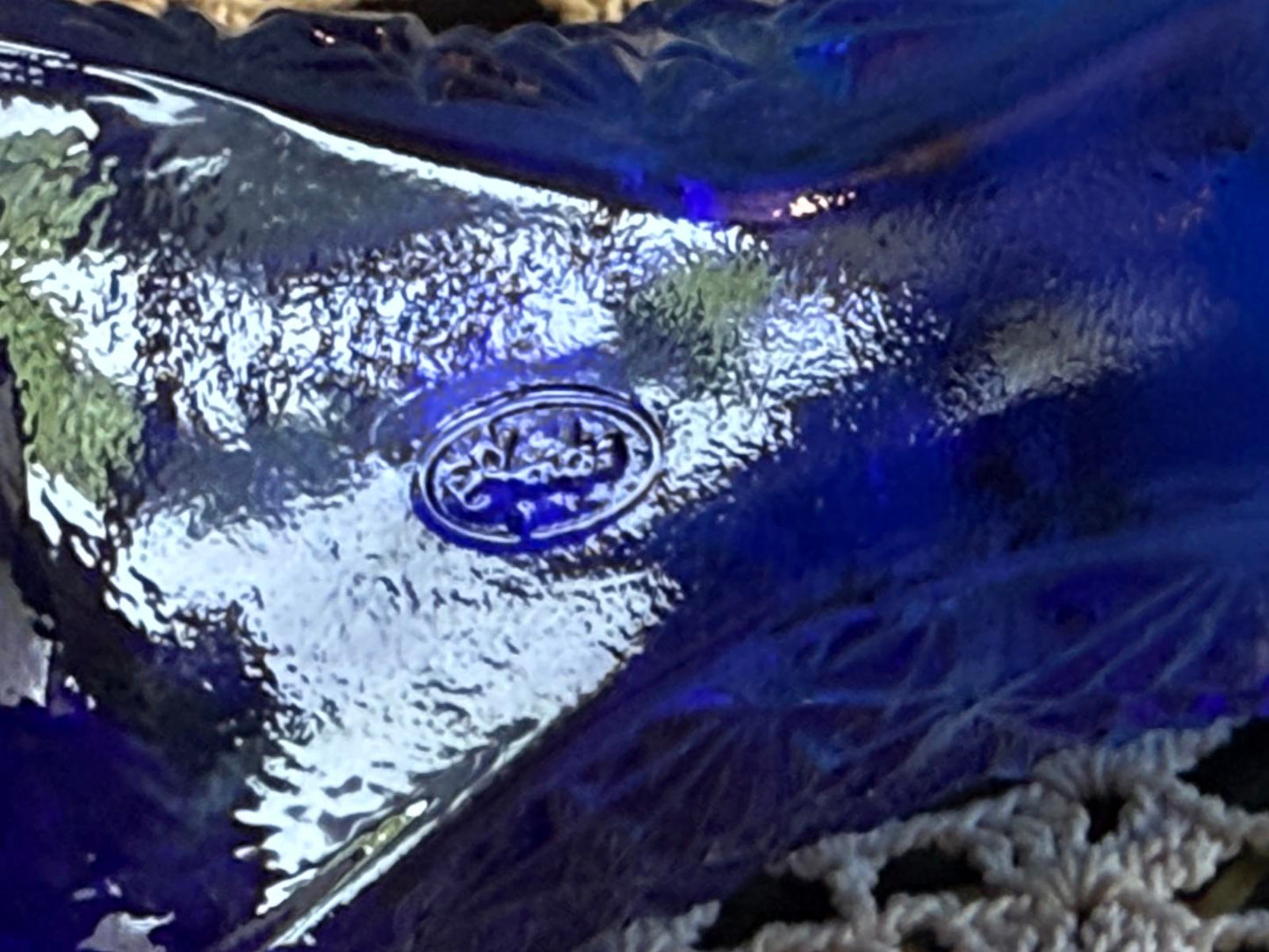 Vintage Fenton Art Glass Cobalt Daisy Button Cat Head Slipper Great condition