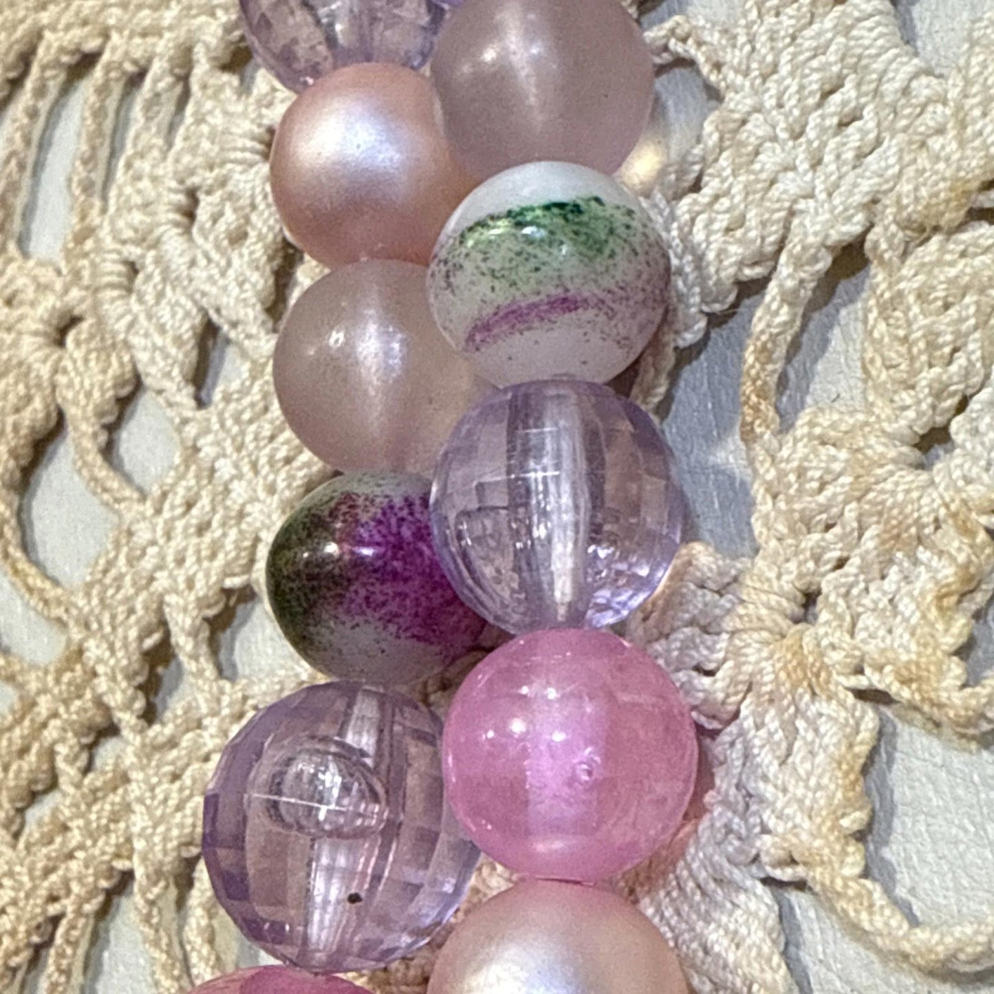 VTG Karu Arke Pink \ Purple Beaded Collar Choker Double Strand Necklace