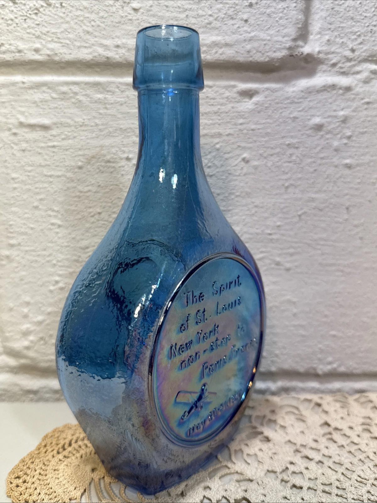 Vintage Wheaton Charles Lindbergh The Lone Eagle Blue Iridescent Decanter Bottle