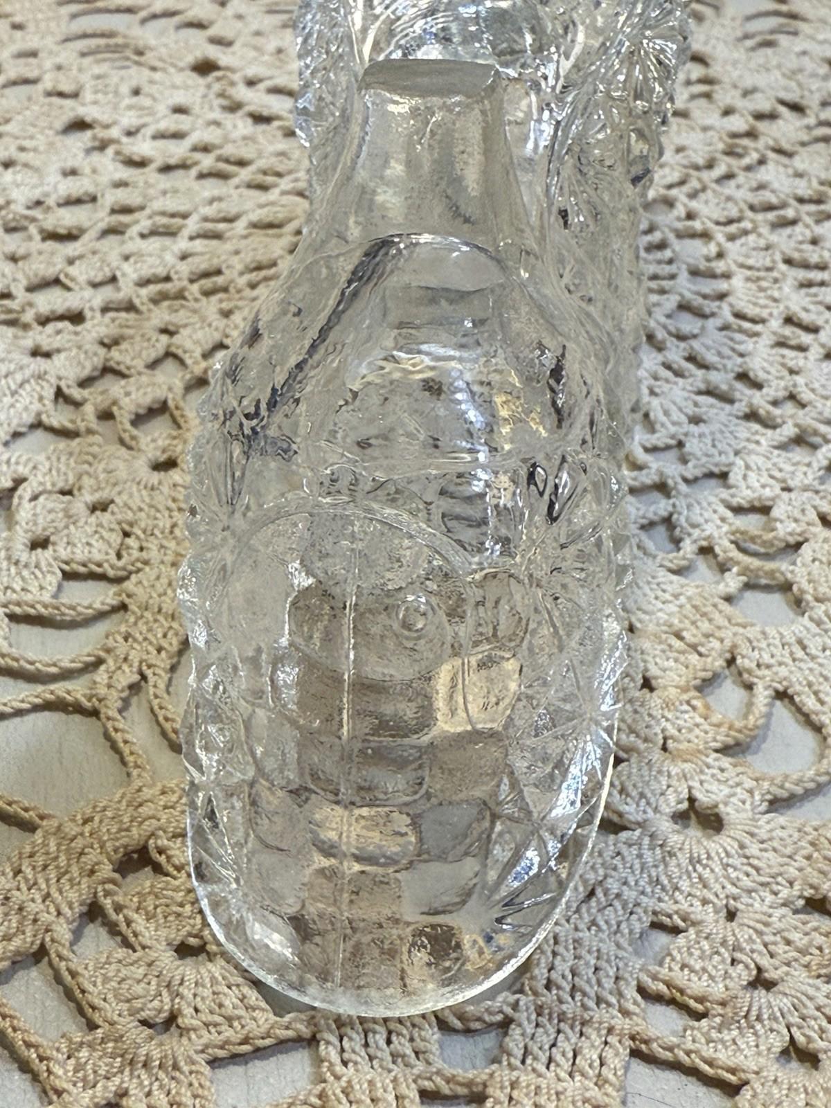 Vintage Victorian Fenton Daisy & Button Clear Glass Shoe Slipper With Bow Front