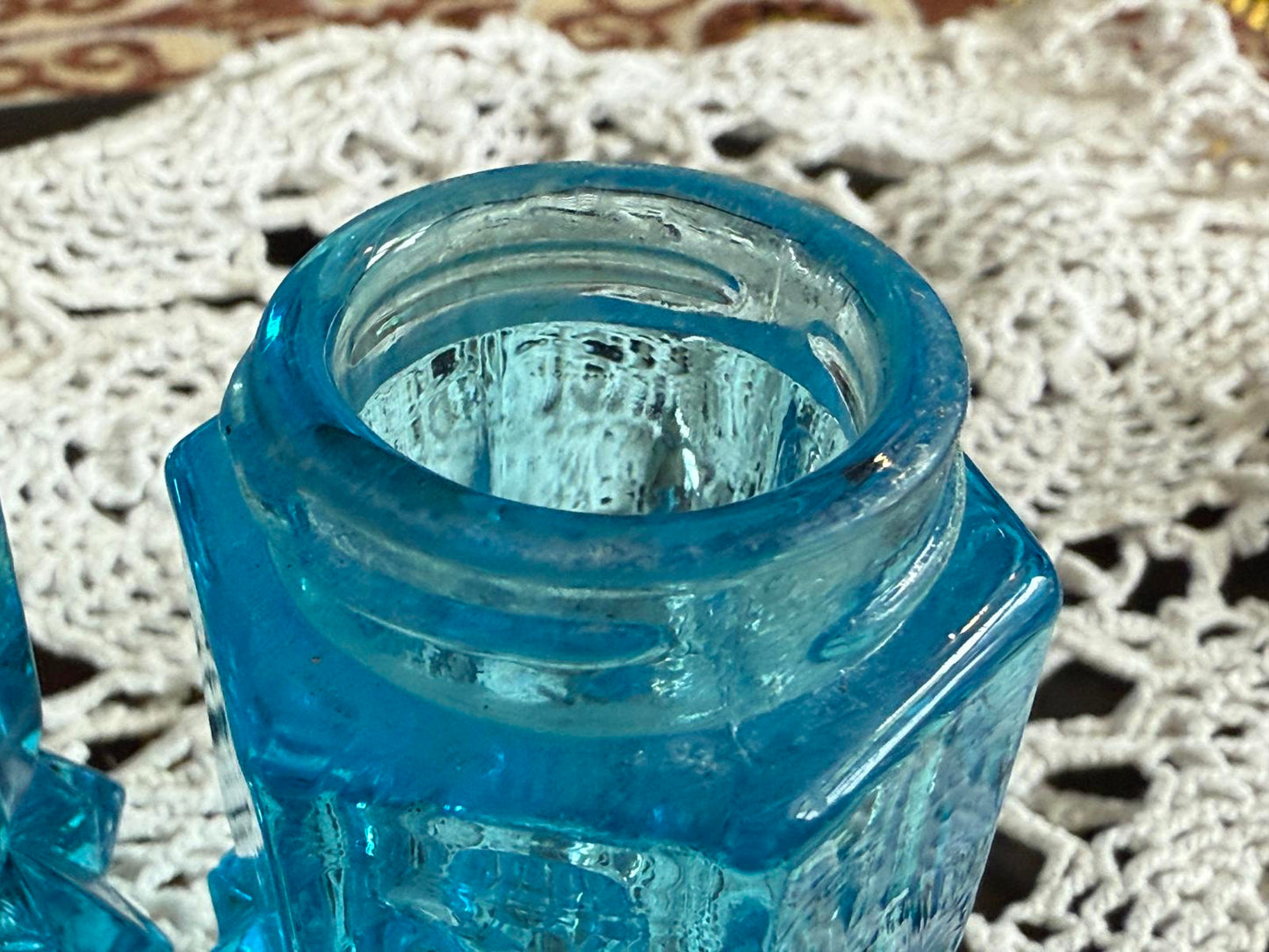 Vintage Aqua Blue Glass Salt & Pepper Shakers Indiana Glass Diamond