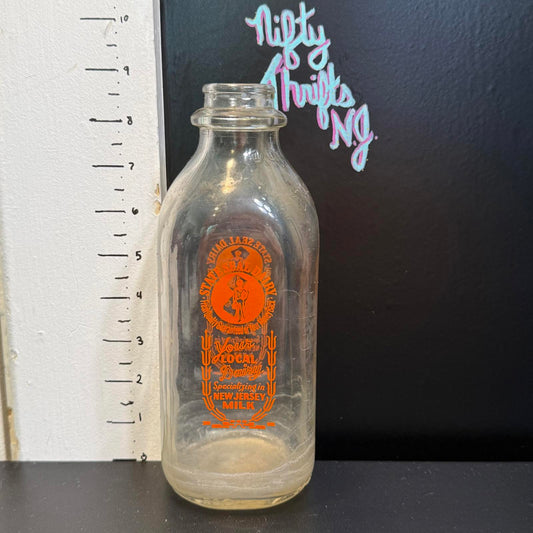 Vintage Glass Milk Bottle - Jersey Local Dairy State Seal Dairy NJ