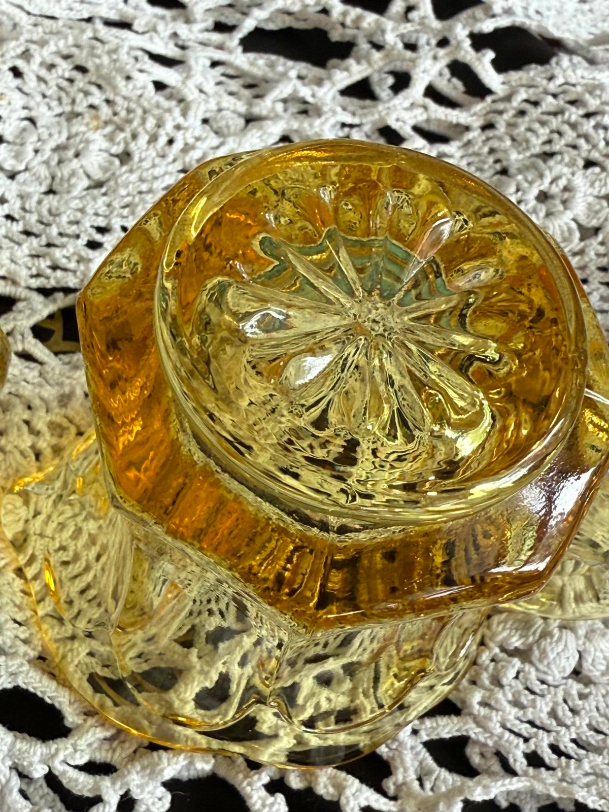Old Williamsburg Yellow Imperial Glass Mini Creamer & Open Sugar Bowl Handles
