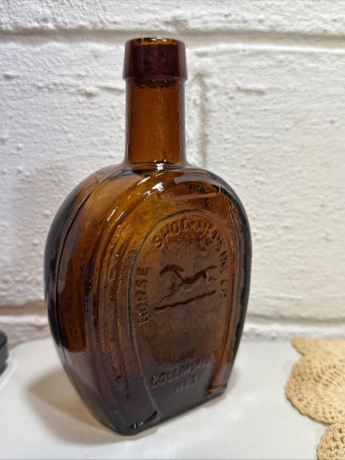 Vintage Wheaton Amber/Brown Glass Horse Shoe Medicine Co Bitters Bottle 7 1/2"