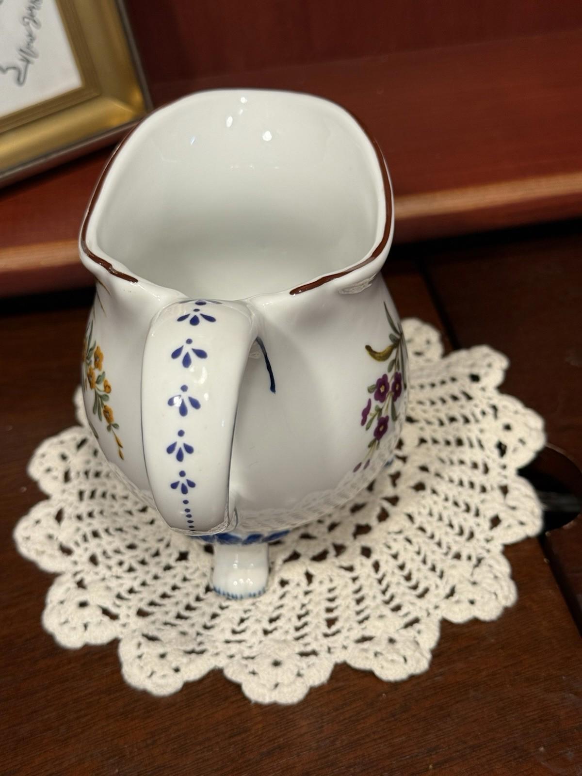 The Franklin Mint Porcelain Floral Footed Creamer Mini Pitcher