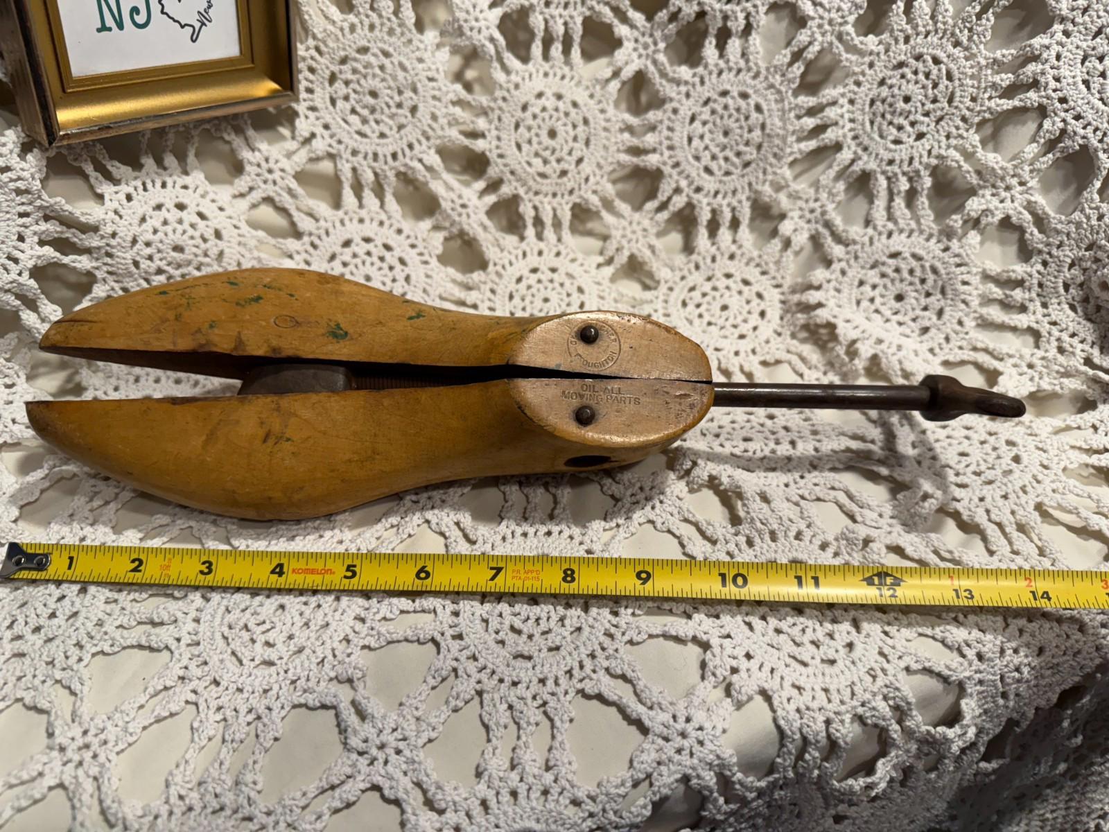 Antique 1940's George E Belcher GE wooden & cast iron shoe stretcher home decor