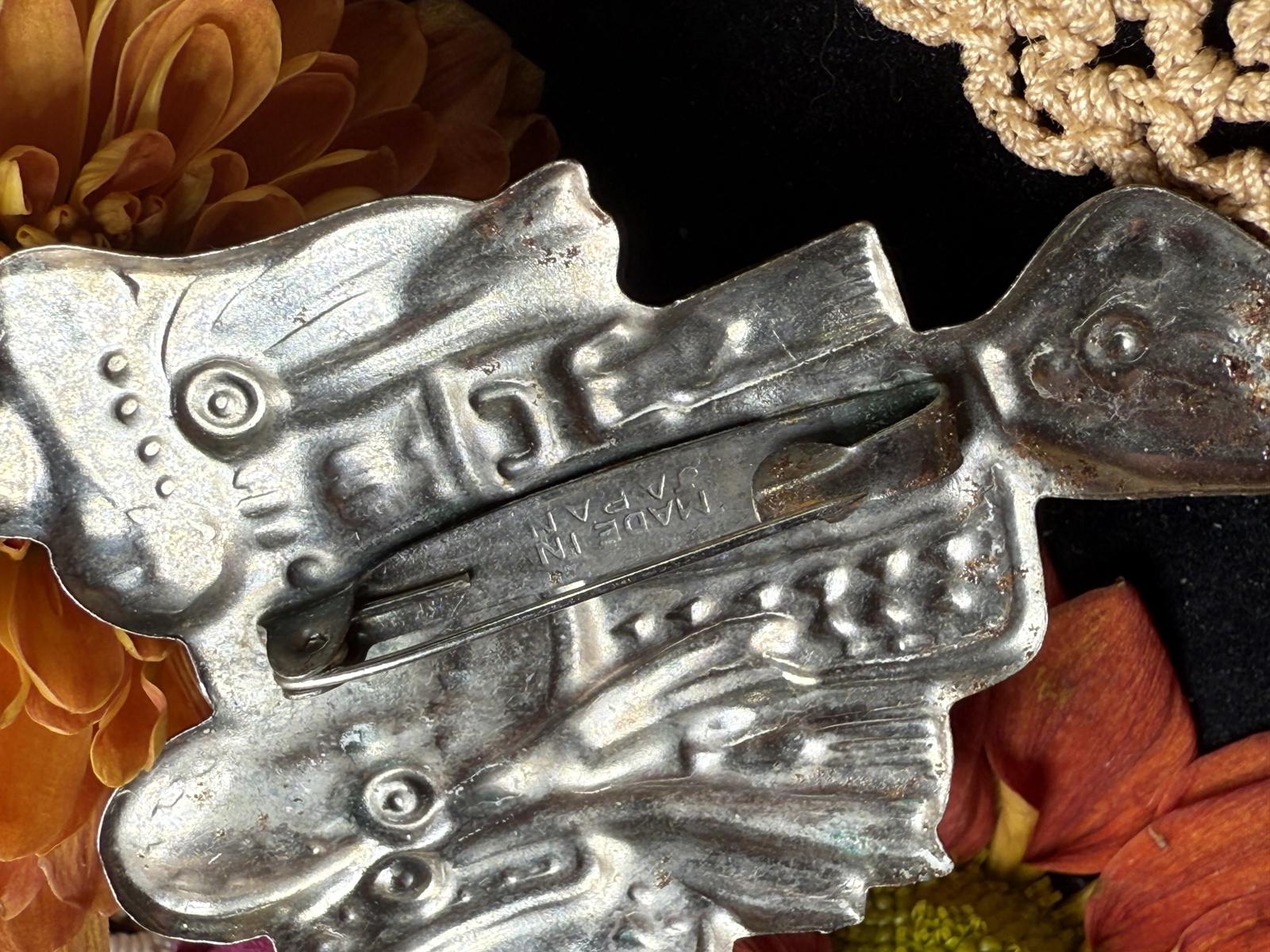 Vintage Western Cowboy & Horse Silver Tone Tin Brooch Pin Japan 1950's