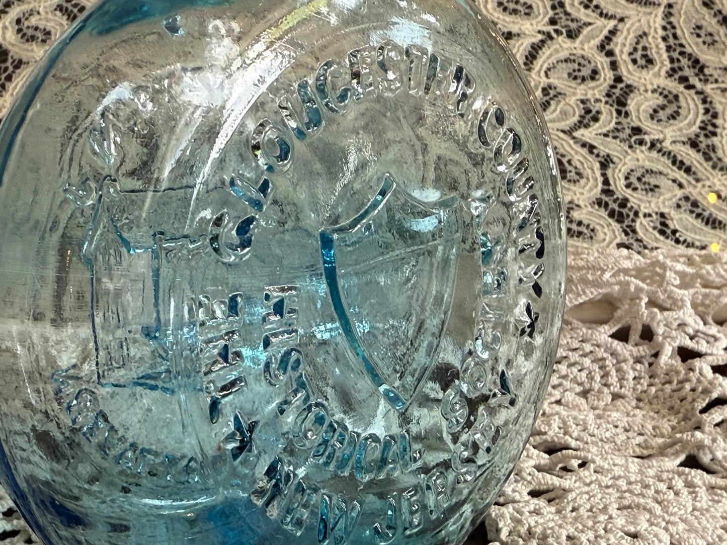 Clevenger Brothers glass bottle Cross Keys light blue aqua bottle Gloucester NJ