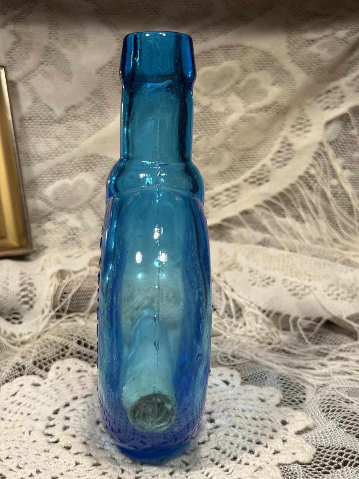 Clevenger Brothers glass bottle Octoganal School Mullica Hill NJ blue w/ scroll