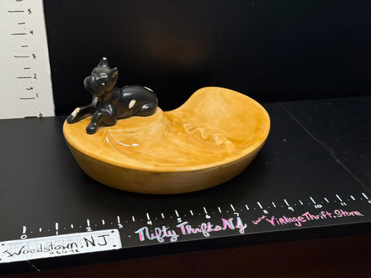 Vintage MCM Dog boxer ash tray ceramic molded yellow and black