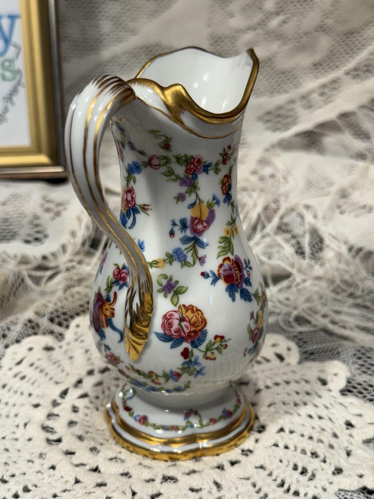 Vintage Franklin Mint Fine Porcelain Creamer Floral Pitcher 5"