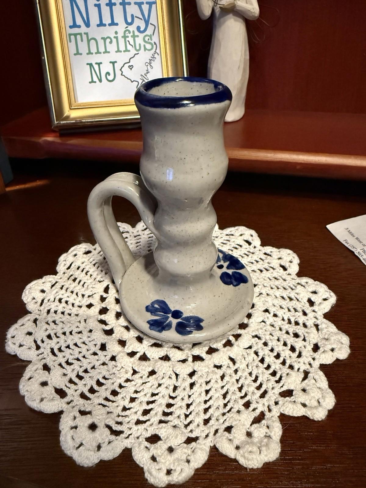 Maloney Pottery Candlestick Holder Williamsburg VA Salt Glazed Stoneware