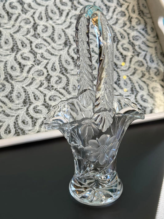 Duncan & Miller Crystal Basket w/ Engraved Flowers circa 1900