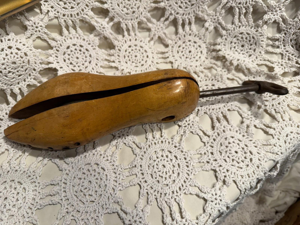 Antique 1940's George E Belcher GE wooden & cast iron shoe stretcher home decor