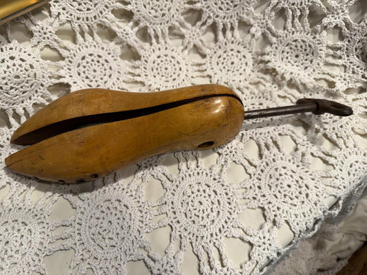 Antique 1940's George E Belcher GE wooden & cast iron shoe stretcher home decor