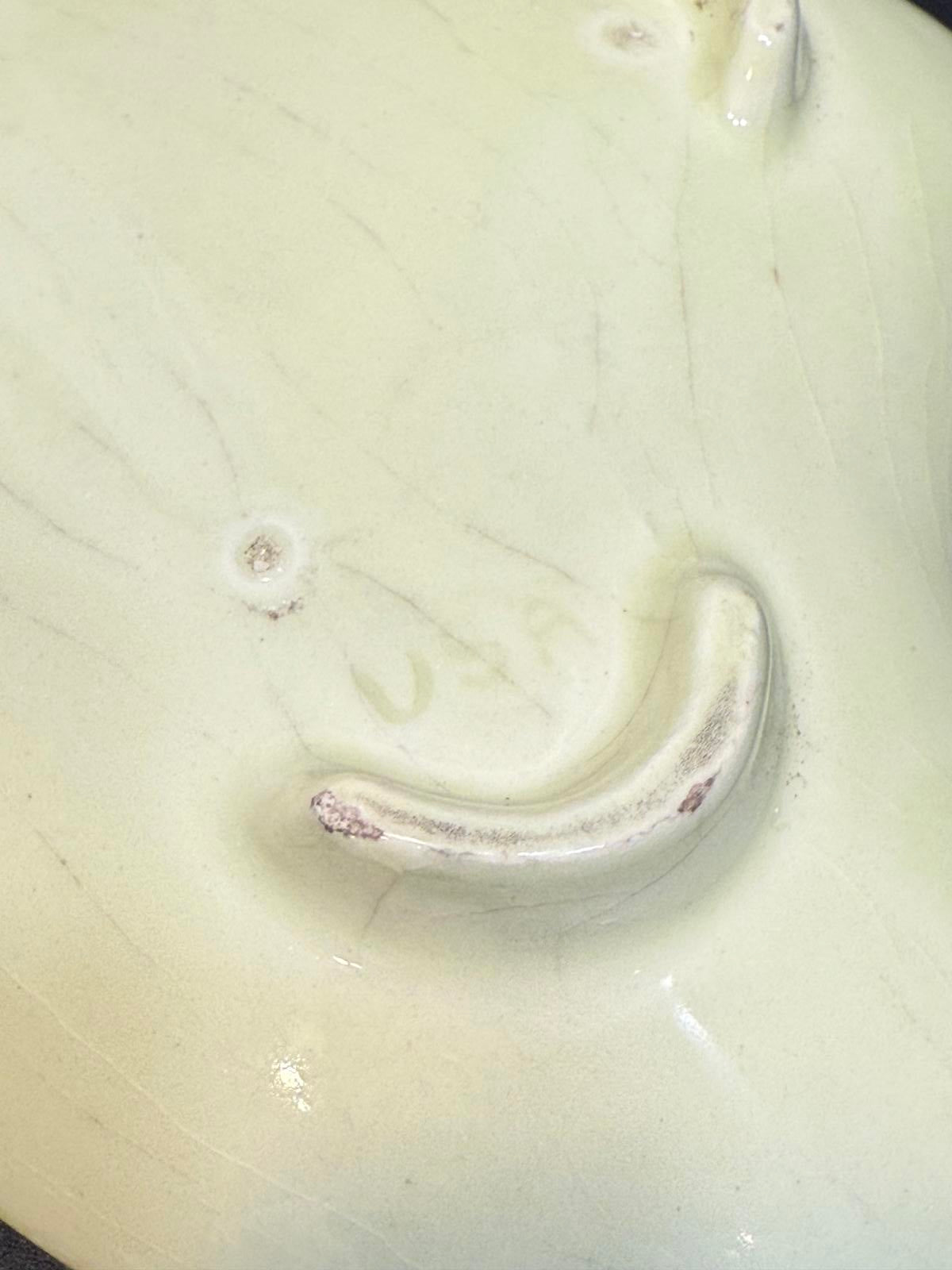 Vintage Green and Cream Ceramic glazed ash tray MCM