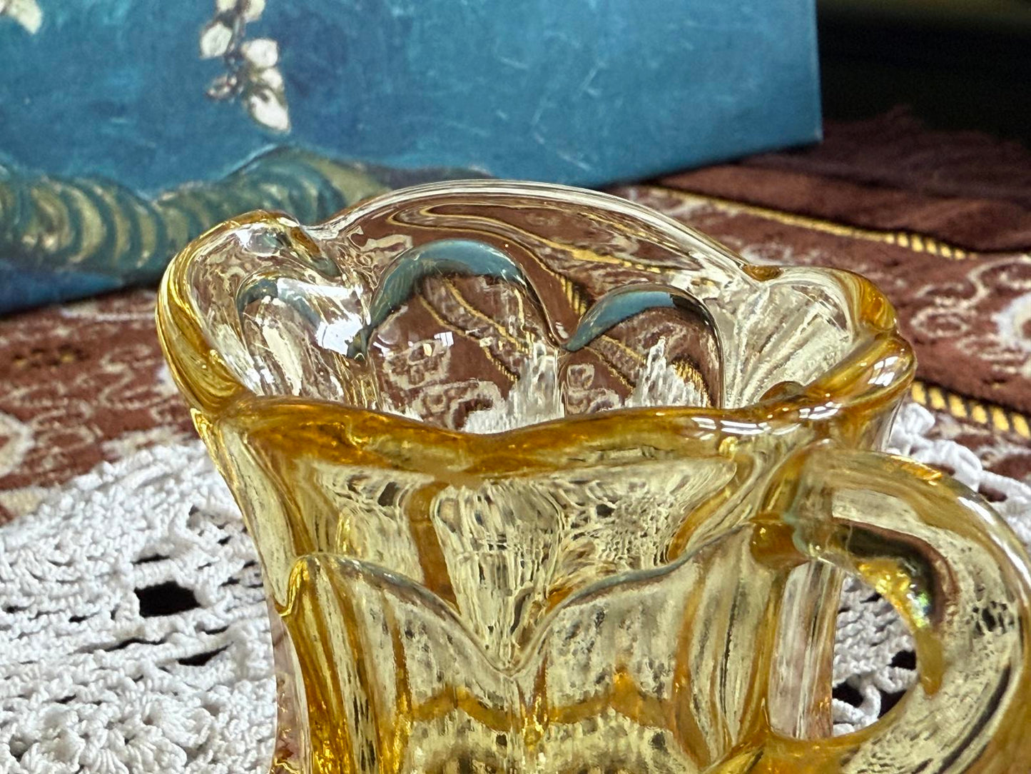 Old Williamsburg Yellow Imperial Glass Mini Creamer & Open Sugar Bowl Handles