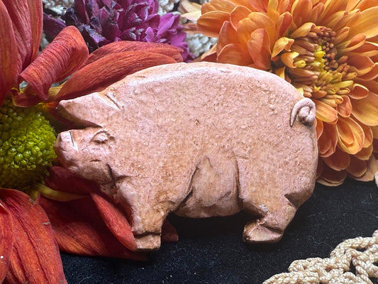 Folk Art Pig Pin Hand Made Piggy Flat Vintage Resin