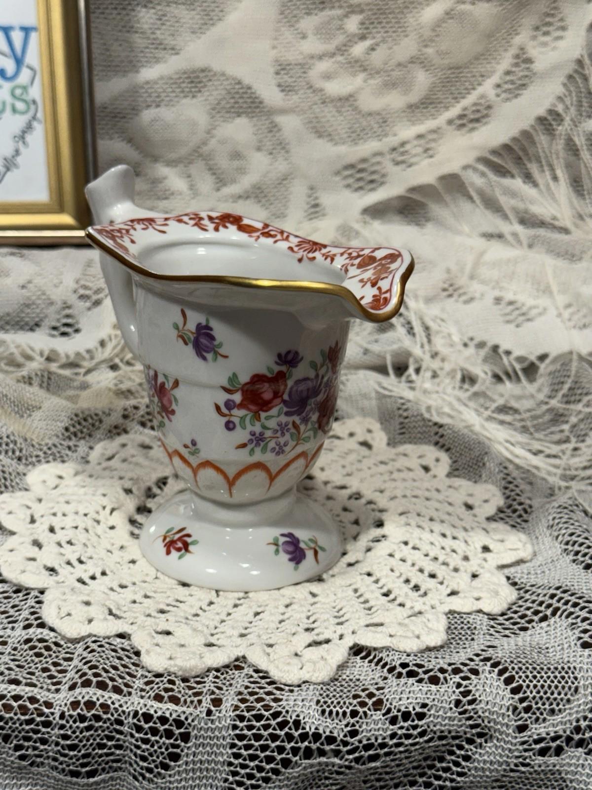 The Franklin Mint Porcelain Floral gilt golden Creamer Mini Pitcher