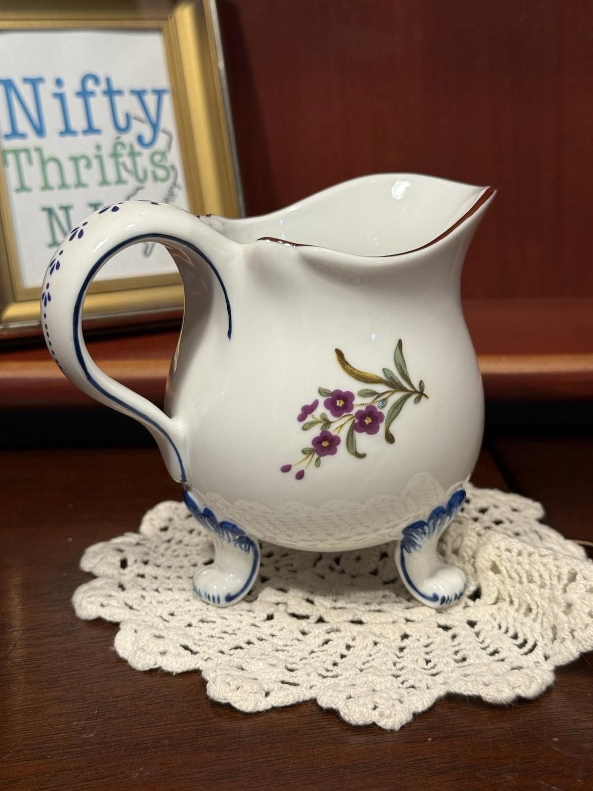 The Franklin Mint Porcelain Floral Footed Creamer Mini Pitcher