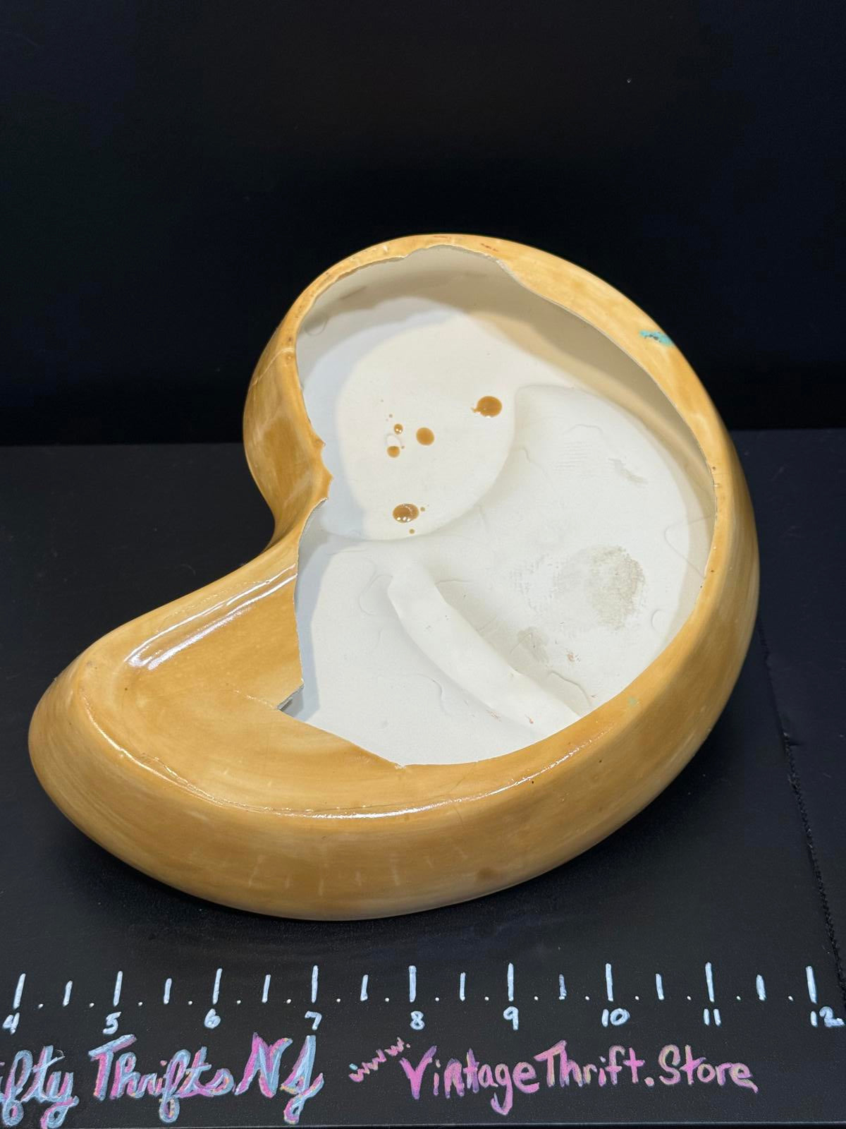 Vintage MCM Dog boxer ash tray ceramic molded yellow and black