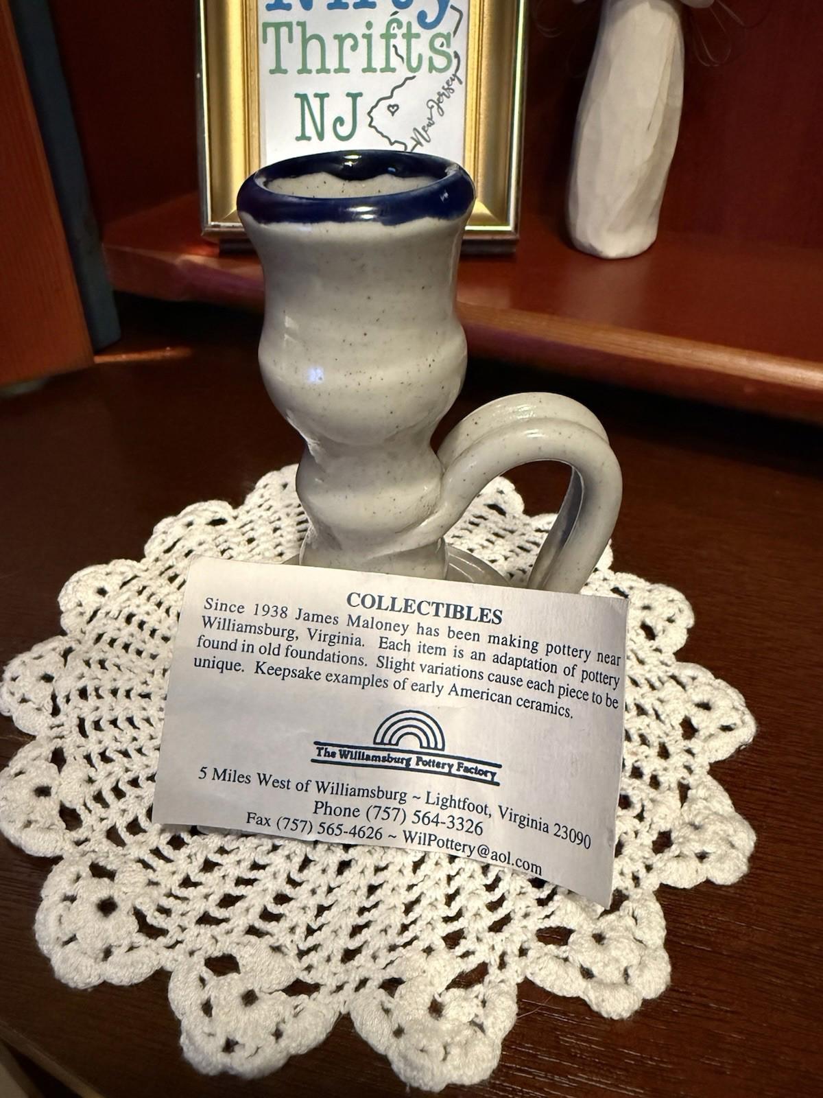 Maloney Pottery Candlestick Holder Williamsburg VA Salt Glazed Stoneware