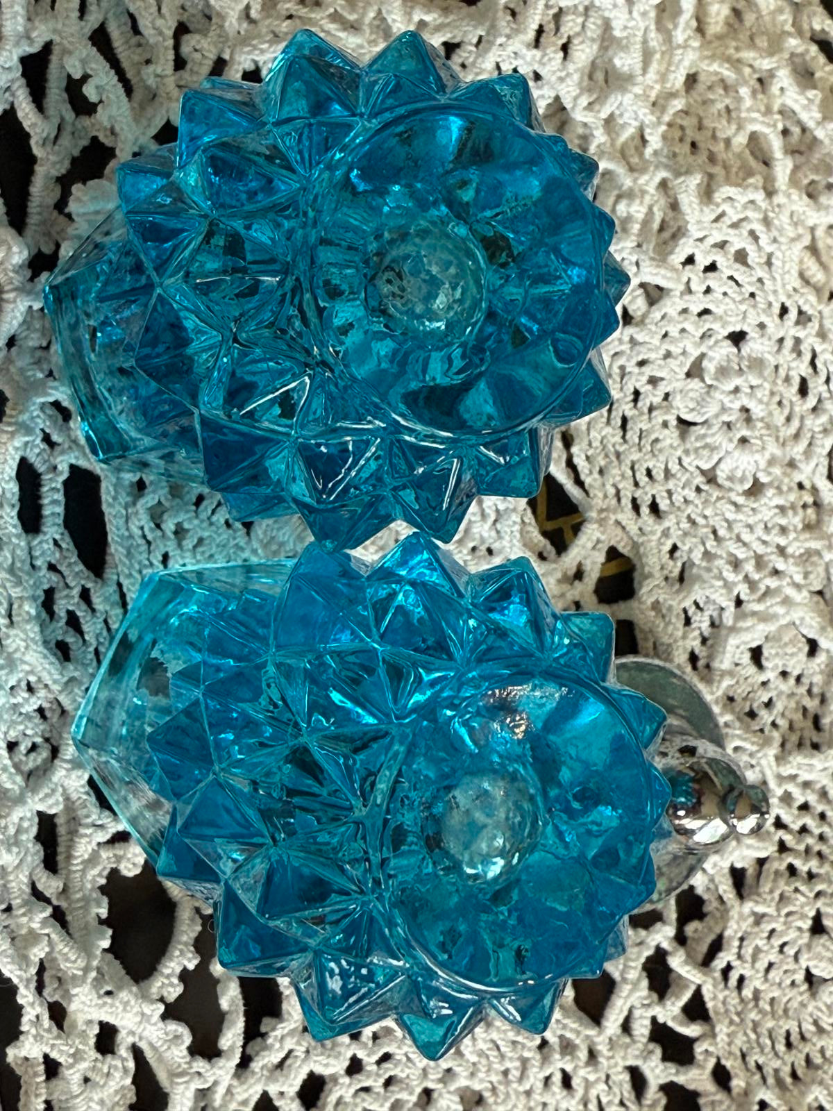 Vintage Aqua Blue Glass Salt & Pepper Shakers Indiana Glass Diamond