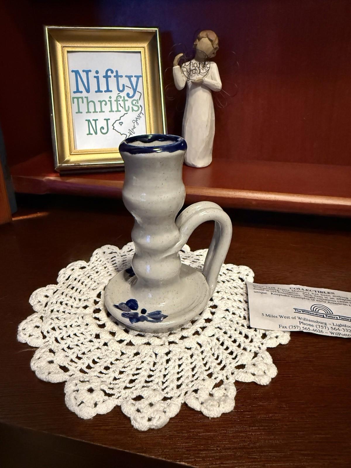 Maloney Pottery Candlestick Holder Williamsburg VA Salt Glazed Stoneware