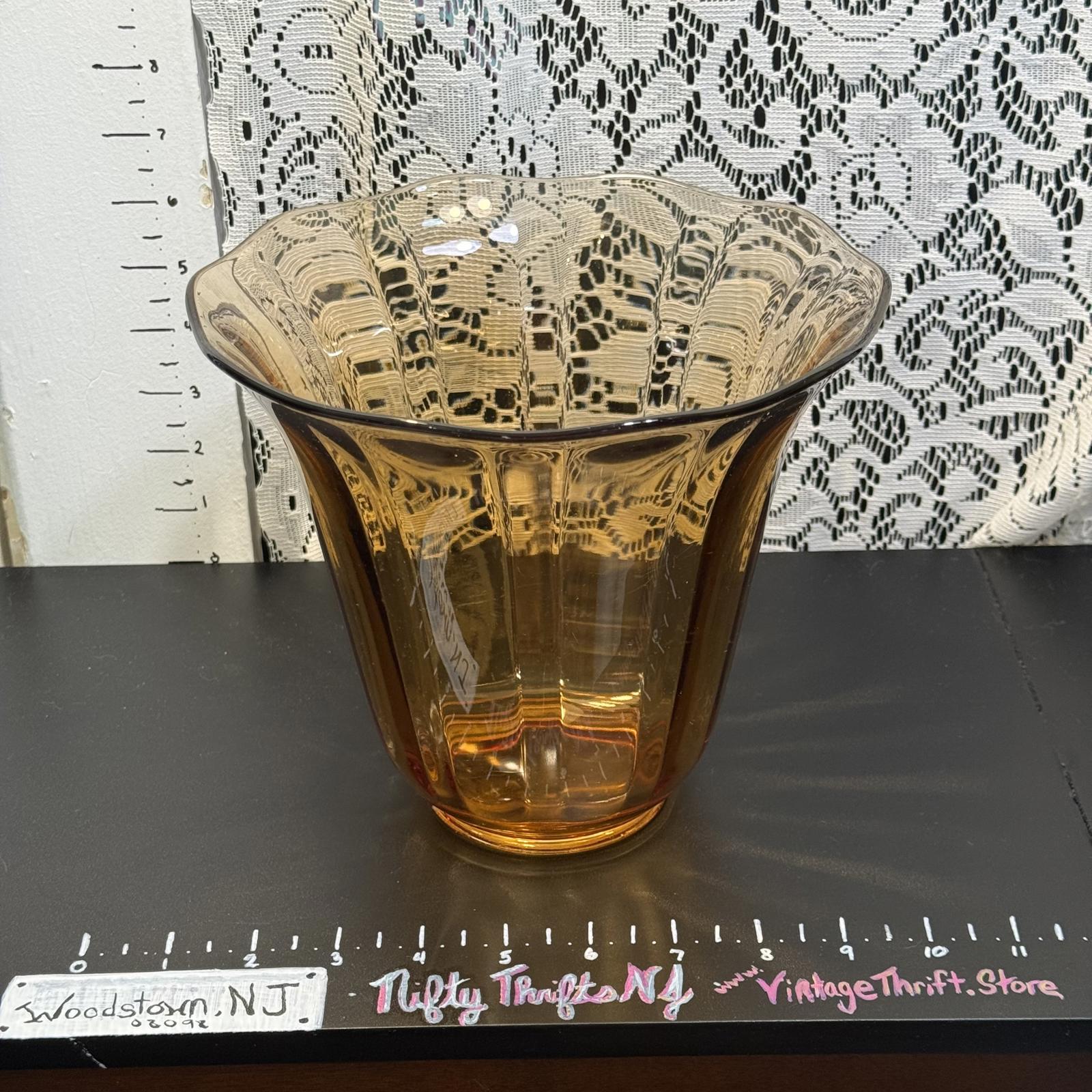 Vintage flared Amber Glass Vase - Elegant Decorative Piece MCM mid century