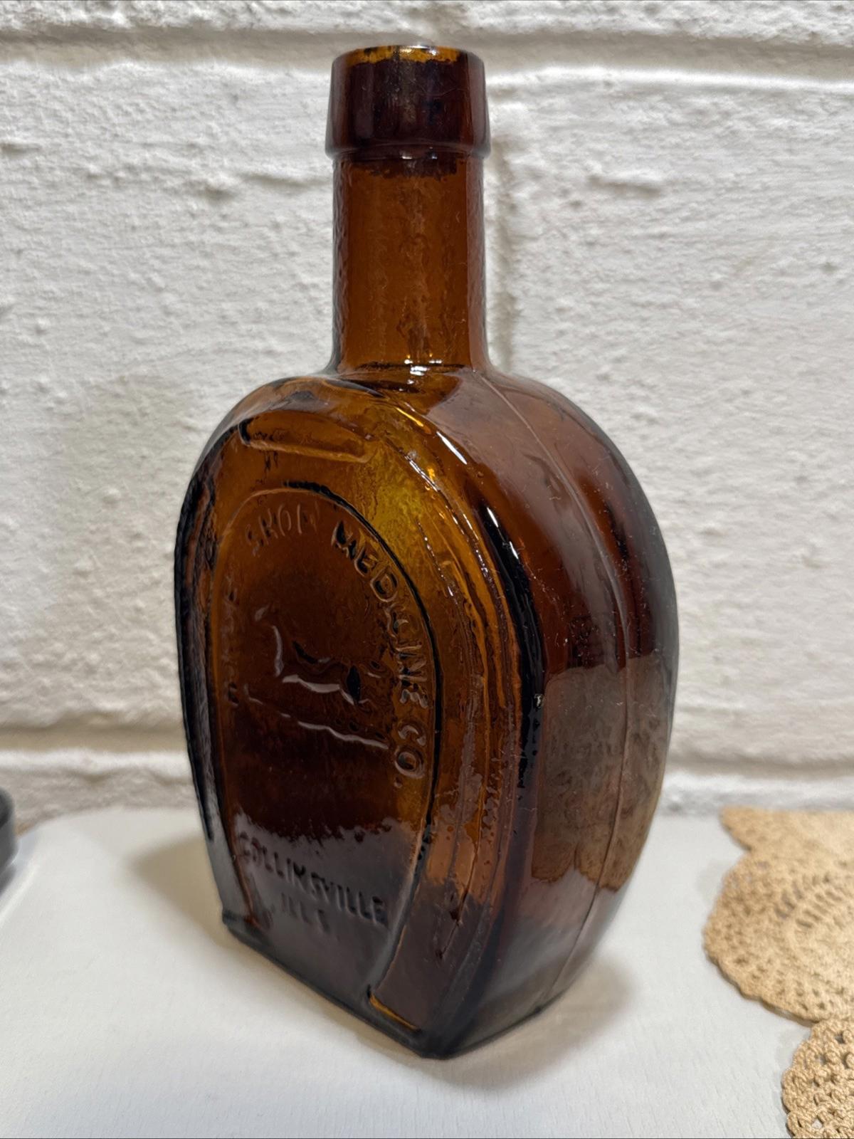 Vintage Wheaton Amber/Brown Glass Horse Shoe Medicine Co Bitters Bottle 7 1/2"