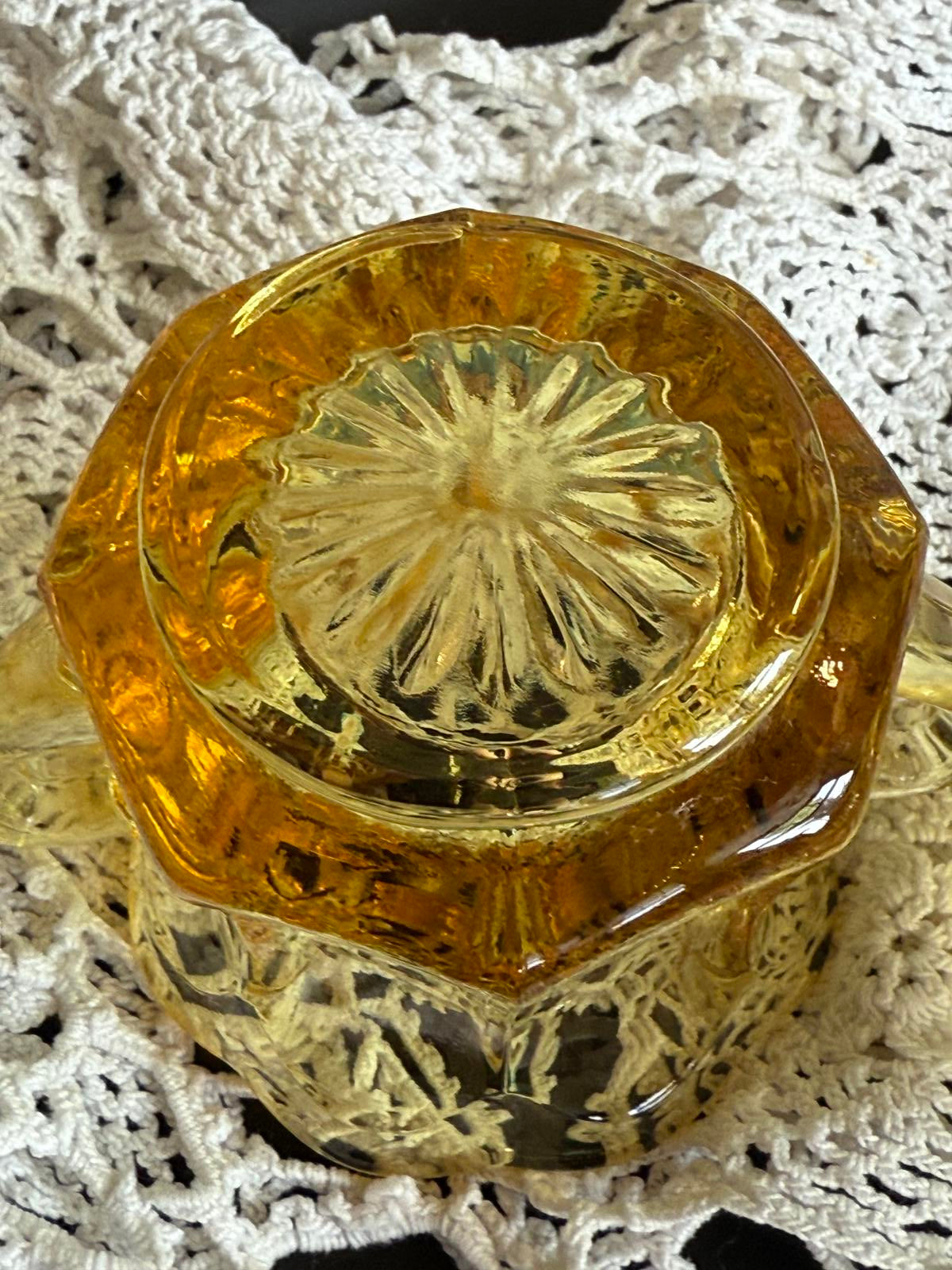 Old Williamsburg Yellow Imperial Glass Mini Creamer & Open Sugar Bowl Handles
