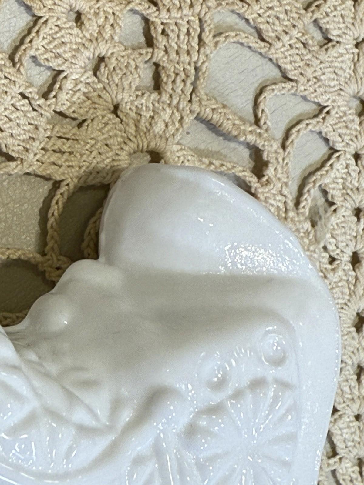 Fenton Queen Kitten Slipper White Milk and Cobalt Glass Daisy & Button Pair Of 2