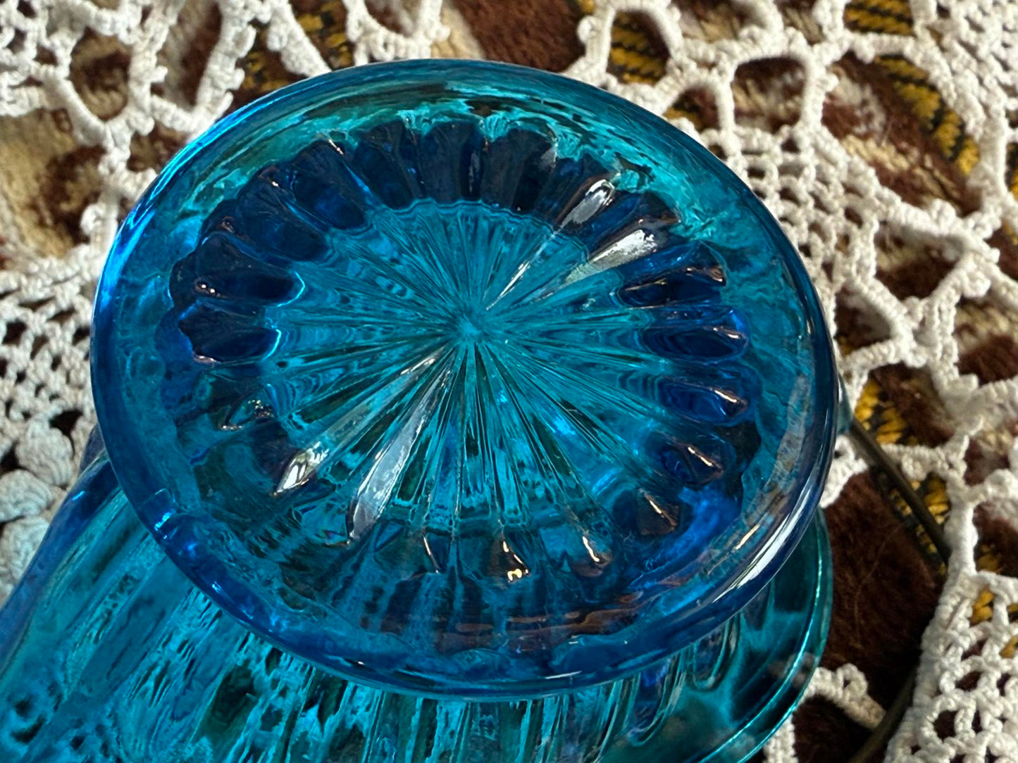 L.E. Smith Blue 'Coal Buck' Ashtray with metal handle Smith Glass