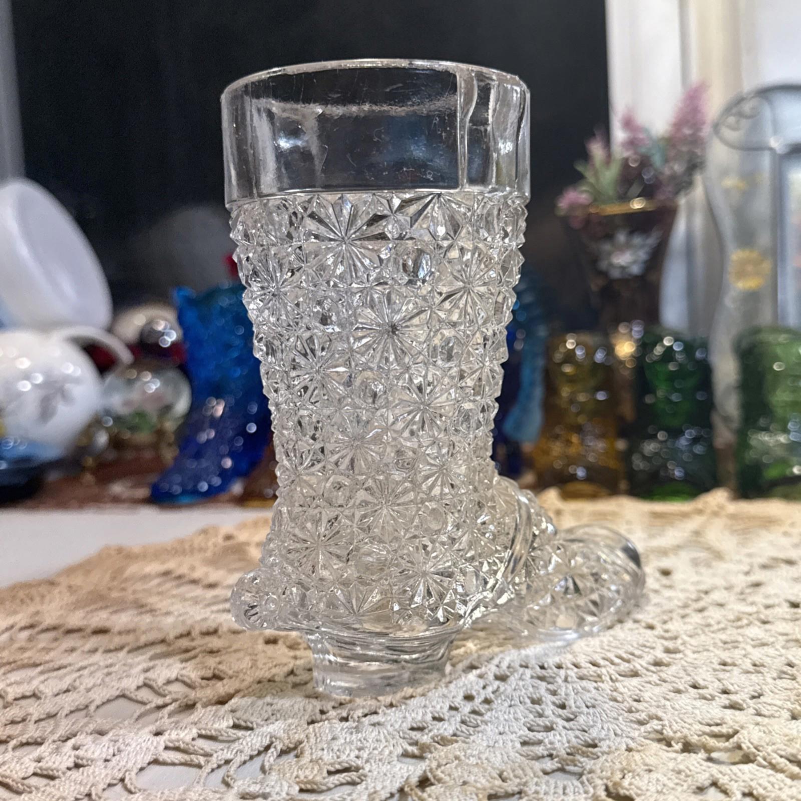 Mid-Size Daisy & Button Clear Glass Drinking Boot shoe EAPG Early American