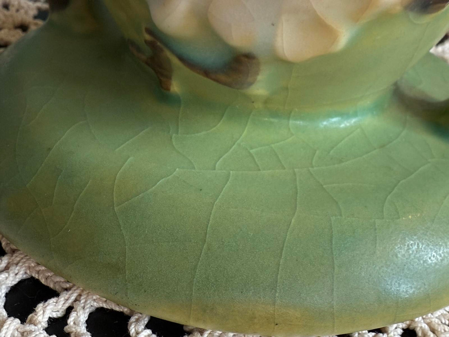 Vintage Roseville Pottery Green Apple Blossom Candle Holder 351 2" Tall USA