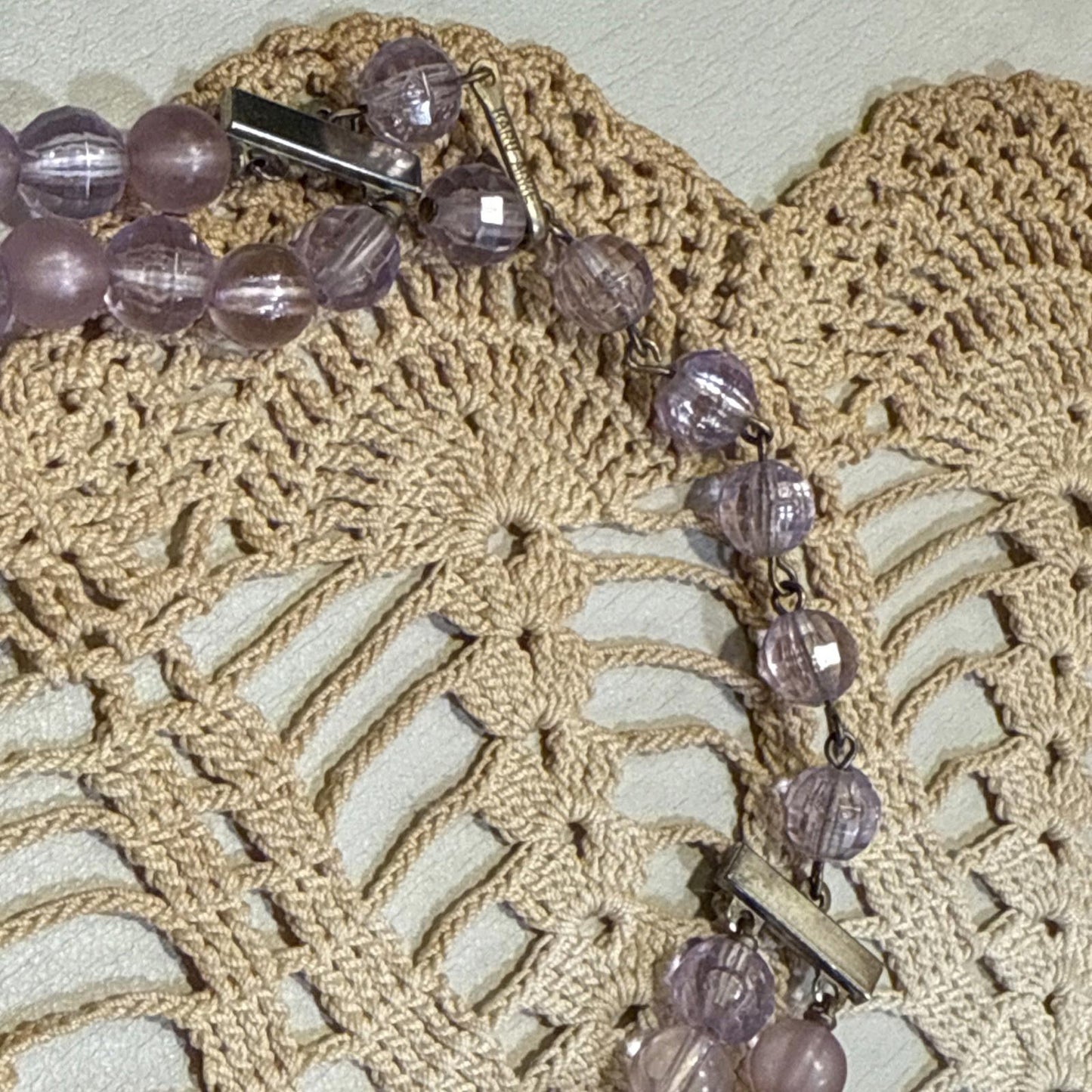 VTG Karu Arke Pink \ Purple Beaded Collar Choker Double Strand Necklace