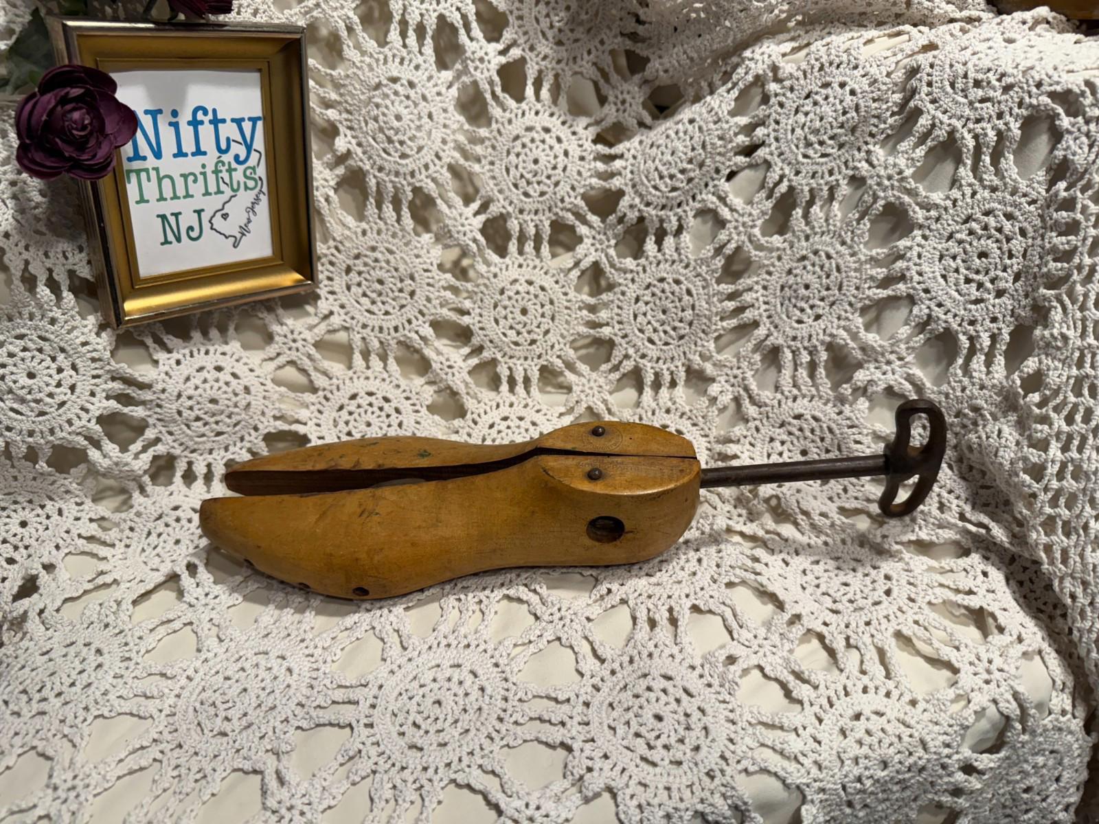 Antique 1940's George E Belcher GE wooden & cast iron shoe stretcher home decor