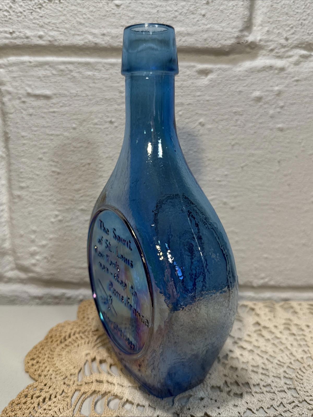 Vintage Wheaton Charles Lindbergh The Lone Eagle Blue Iridescent Decanter Bottle